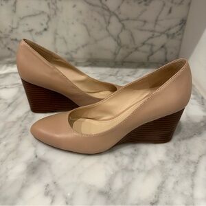 Nine West Nude Leather Wedge Pumps